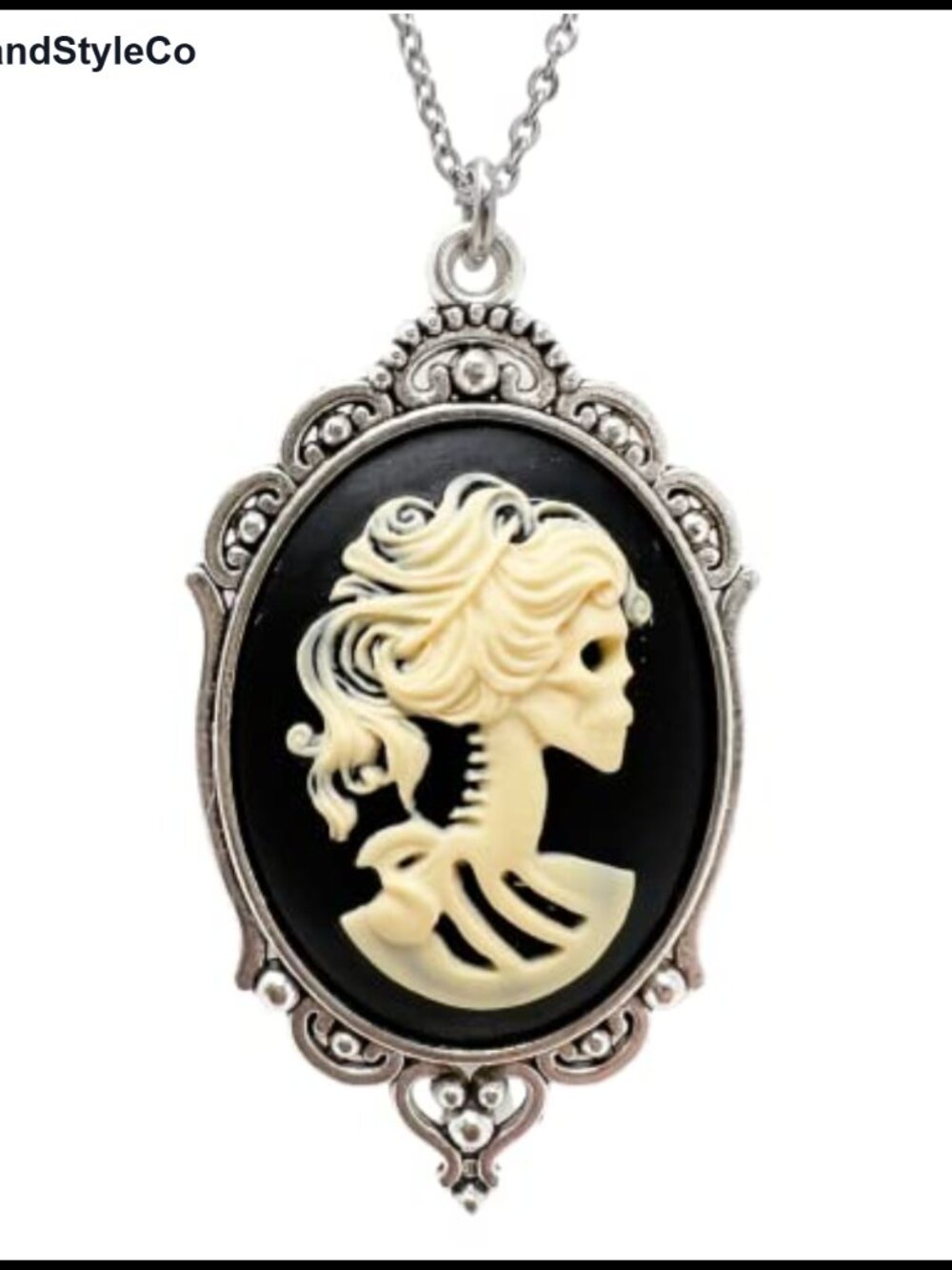 Gothic Lolita Sugar Skull Pendant Necklace Victorian Cameo Day of Dead Jewelry